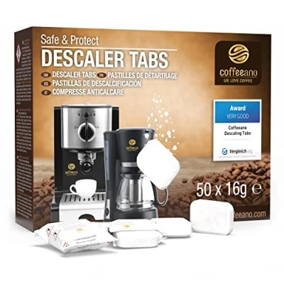 Image of Coffeeano 50x Descaling tablets XL for fully automatic coffee machines and makers. tabs compatible with Jura, Siemens, Krups, Bosch, Miele, Melitta, WMF many more