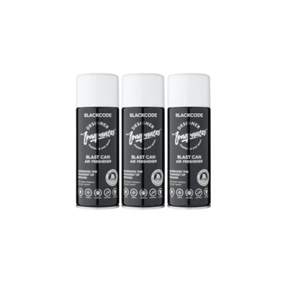 Image of Designer Fragrances Blackcode Blast Can 3pk Air Freshener, Use in Cars, At Home, On Furniture, Shoes Dry Mist Quick Release Spray Once Deodorizes &amp; Neutralises Smells  300ml