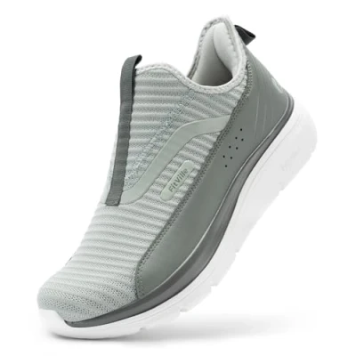 Image of FitVille Mens Wide Fit Slip On Trainers Extra Width Walking Shoes for Swollen Feet, Foot Pain Relief &amp; High Rebound 10 UK Lakeside Green