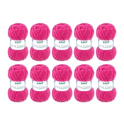 Image of Gründl King Cotton (soft and voluminous knitting crochet yarn made of 55% polyacrylic &amp; 45% cotton, 50 g / 78 m, needle size: 6 7, 10 x g), Pink