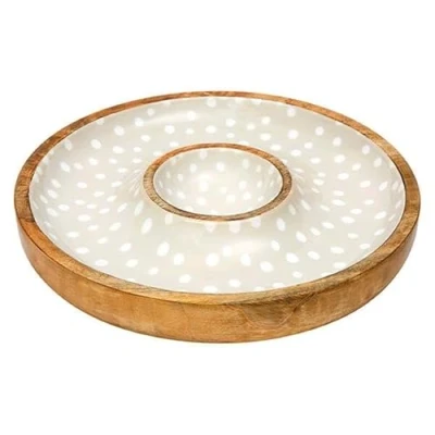 Image of Dexam Sintra Mango Wood Spotted Chip and Dip Bowl Stone