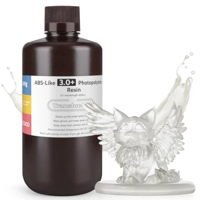 Image of ELEGOO Upgraded ABS Like Resin 3.0 PLUS, UV 3D Printer with Higher Precision and lower Shrinkage, Enhanced Strength Toughness Photopolymer + for LCD Translucent 1000g