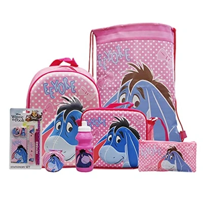 Image of simpahome Eeyore 7PC Back to School Bundle inc 3D Backpack, Drawstring Sports Bag, Insulated Lunch Water Bottle, Coin Pouch, Pencil Case &amp; Stationery Set.