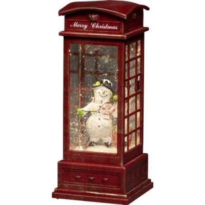 Image of Konstsmide Lantern : Snowman in Red Telephone Box Water Filled Battery Operated &amp; Timer 4367 550