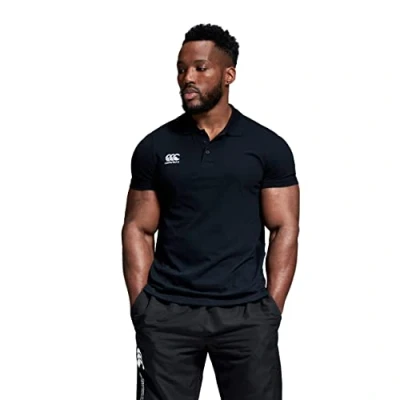 Image of Canterbury Men&#039;s Waimak Cotton Polo Shirt Rugby Casual Top For Long Lasting Comfort, Black, L