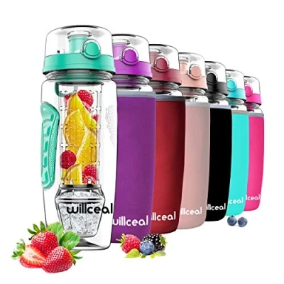 Image of Fruit Infuser Water Bottle 32oz Durable with Detachable Ice Gel Ball,Large BPA Free Tritan, Flip Lid, Leak Proof Design Sports, Camping (Mint)