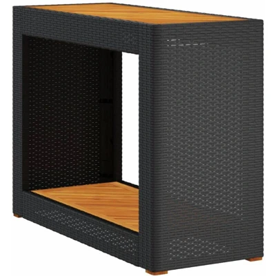 Image of vidaXL Garden Side Table with Wooden Top Black 100x40x75 cm Poly Rattan