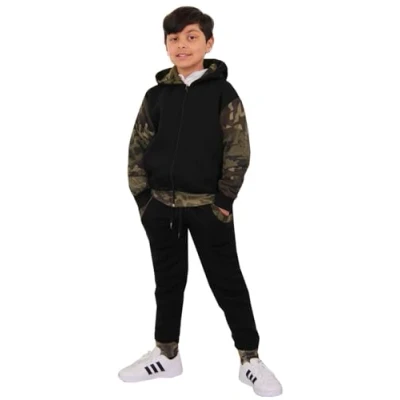 Image of A2Z 4 Kids Girls Boys Tracksuit Plain Camouflage Contrast Fleece Hooded Top With Bottom Joggers Suit T.S 101 Camo Green 3