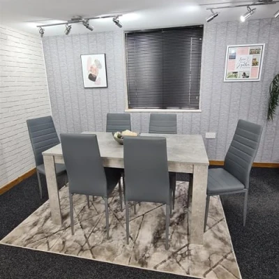 Image of KOSY KOALA Dining Table and 6 Chairs Stone Grey Effect Wood Leather Room