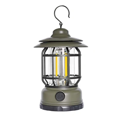 Image of HBOY Retro LED Camping Lantern, USB Rechargeable Lamp, Vintage Lights, Portable WaterproofHanging Tent Light with 2 Modes for Hiking Fishing, Bronze