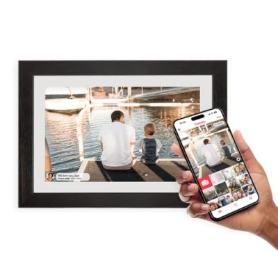 Image of Inov8 Framing Smart WiFi 10.1 Inch High Res 32GB Touch Screen Digital Picture Frame with Frameo. Send &amp; Share 100’s Photos/Videos via iOS Android Devices from any location. White w/Black Frame.