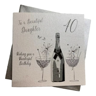 Image of white cotton cards To a Beautiful Daughter 40 Wishing You Wonderful, Handmade 40th Birthday Card (Code BD10 40)