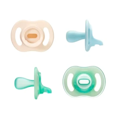 Image of Tommee Tippee Ultra light StayPut Day and Night Dummy, One Piece Silicone Design, Soft Skin Feel 0 6m, 4 Pack