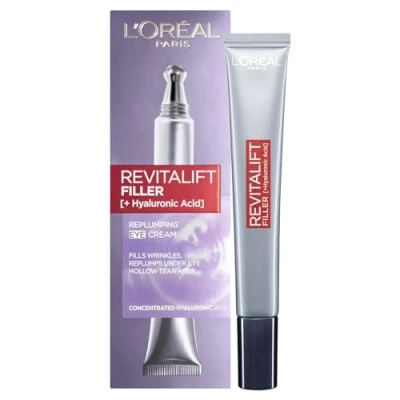 Image of L’Oréal Paris Revitalift Filler Replumping Anti Ageing Eye Cream, Targets Wrinkles, Replumps and Fills Under Area, with Concentrated Hyaluronic Acid, 15ml