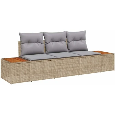 Image of vidaXL 3 Piece Garden Sofa Set with Cushions Beige Poly Rattan Acacia