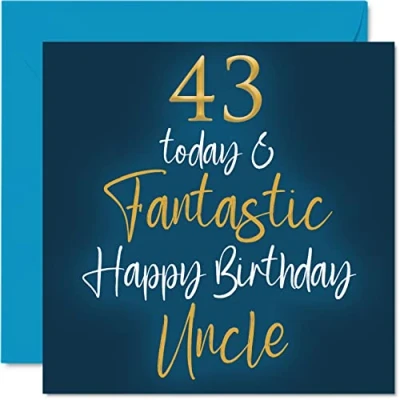 Image of Fantastic 43rd Birthday Cards for Uncle 43 Today &amp; Happy Card from Niece Nephew, Gifts, 145mm x Greeting Gift