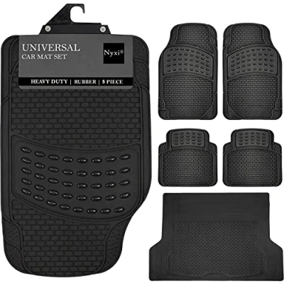 Image of Nyxi 5 Piece Rubber Car Mat XL Boot (Front + Rear 137cm X 110cm) Universal Non Slip Deep Dish Heavy Duty for Cars SUV Truck and VAN, Water Proof, All Weather