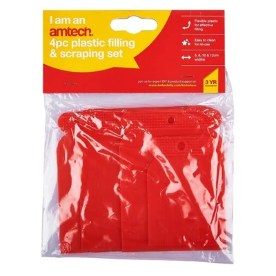 Image of Amtech G0946 Filler Applicator Kit, 4 Piece Plastic Scraper Set, Lightweight, Reusable and Easy to Clean, Sizes 50, 80, 100, 120mm