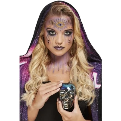Image of Smiffys Make Up FX, Fortune Teller Kit, Aqua Gems, Glitter, Jewellery &amp; Face Paints, Cosmetics and Disguises Fancy Dress, Halloween Dress Accessories Disguises.