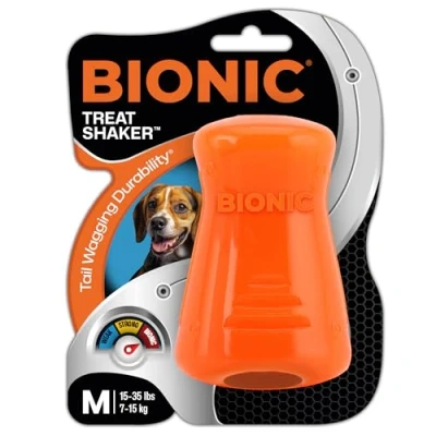 Image of BIONIC Treat Shaker Dog Toy, Medium Interactive Chew Toy That Stands Up to The Toughest Chewers, for Dogs Between 7 15 kg.