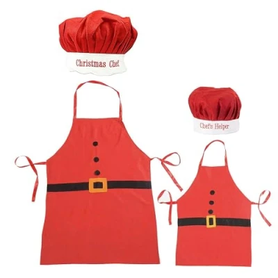 Image of RockParty Adult Christmas Chef Hat &amp; Kids&#039; Helper Set Festive Cooking Apparel for Holiday Baking and Family Fun (1 Kid +1 Adult)