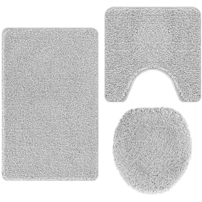 Image of vidaXL 3 Piece Bath Mat Set Grey Polypropylen Non Slip