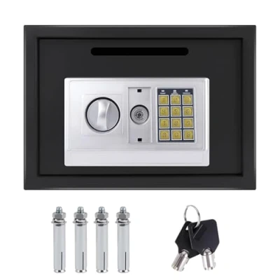 Image of 16L Electronic Digital Safe Box for Home Office Hotel Security Steel with 2 Keys Locking Bolts Wall or Floor Mounted 35x25x25CM Black, Year Warranty