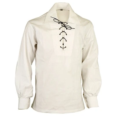 Image of Hamilton Kilts Scottish Jacobite Jacobean Ghillie Kilt Shirt Traditional Highland Wedding Party Dress White, XXL