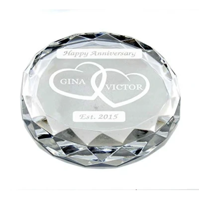 Image of County Engraving Personalised Wedding Anniversary Hearts Large Crystal Glass Paperweight Enter Your Own Custom Text