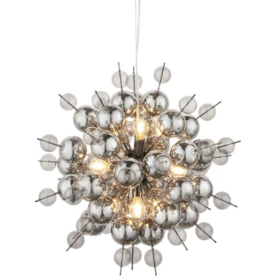 Image of Pavia 9 Light Ceiling Pendant Black Chrome Plate With Smoked Mirror &amp; Tinted Glass