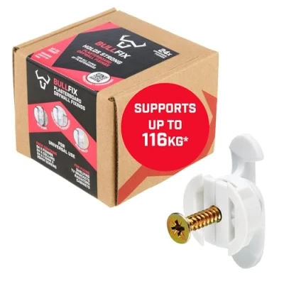 Image of Bullfix Universal Plasterboard Fixings Heavy Duty 24 Pack, Drywall Anchor, Wall Plug Alternative for Dot &amp; Dab, Stud Hollow Cavity Anchor Kit with Screws