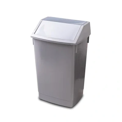 Image of Addis 60 Litre Recycling Commercial Utility Waste Trash plastic bin with Swing Flip top Lid, Silver Colour, Metallic Grey