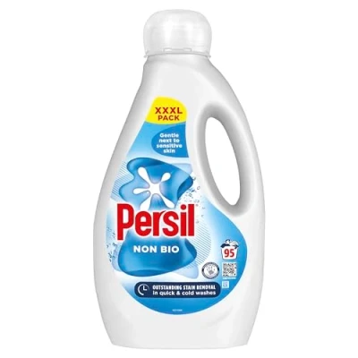 Image of Persil Non Bio Laundry Washing Liquid Detergent outstanding stain removal in quick &amp; cold washes tough on stains, gentle next to sensitive skin 95 (2.565 L)