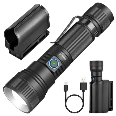 Image of ULTRAFIRE Rechargeable Tactical Torch with Holster, 1500 Lumens Zoomable LED Duty Belt Holder, 5 Modes Police for Law Enforcement, Security, Patrols, UF2