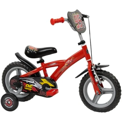 Image of Toimsa Disney Cars 12 inch Bicycle, Kids Bike learn to ride, with training wheel stabilisers and mudguard, for children/youth age 3 5 Years, Red Black
