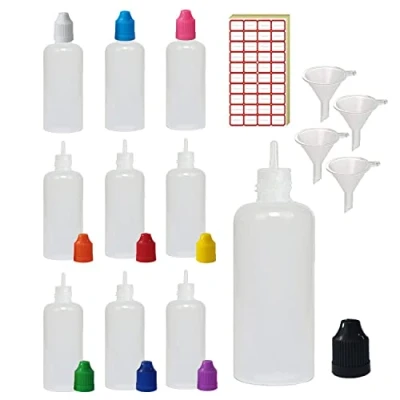 Image of XIAONAN 50 Pack x 20ml LDPE Plastic Liquid Water Squeezable Eye Dropper Empty Bottles (Bottles + Mixed Colour Caps Tips Funnel Label)
