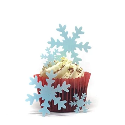 Image of 100 PRECUT Pale Blue Snowflakes Edible Wafer Paper Cake Toppers Decorations in 2 Sizes Frozen Parties