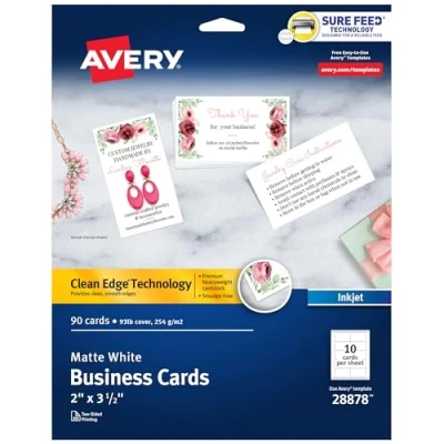 Image of Avery Printable Business Cards, Inkjet Printers, 90 2 x 3.5, Clean Edge, Heavyweight (28878)