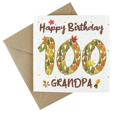 Image of Grandpa 100th Birthday Card Autumn Leaves Wildflower Seed Eco Friendly Plantable Greetings for