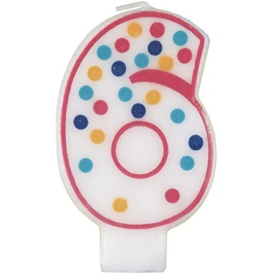 Image of Unique Party 37306 Polka Dot Number 6 Birthday Candle
