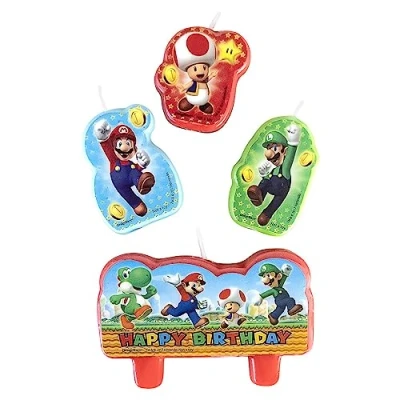 Image of Amscan 171554 55 Mini Figure Candles Super Mario, Happy Birthday, Pack of 4, Birthday