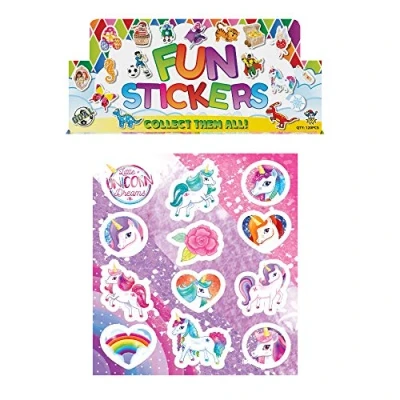 Image of Sheets Of 12 Fun Unicorn Rainbows Stickers Crafting Party Loot Bag Fillers