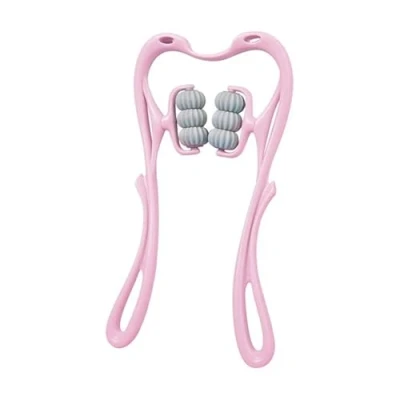 Image of Multifunctional Manual Six Wheel Neck Massager Massage Relieve Roller Massager, Shiatsu Ball Tool and Shoulder Muscle Relax, Deep Tissue Dual Trigger Point (Pink)