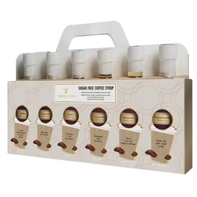 Image of Tilz, Sugar Free coffee Syrups Gift Set Premium syrup, Cocktail Sets Caramel Vanilla Hazelnut, Amaretto, Toffee, Peppermint, For Coffees, Hot Chocolate, Frappes