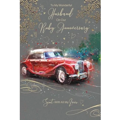 Image of Cherry Orchard Husband Ruby Anniversary Card from the Grayson Range complete with Gold Envelope and Foil Detailing