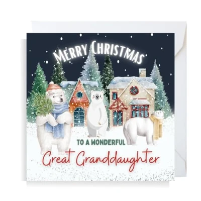 Image of Second Ave Great Granddaughter Christmas Polar Bear Square Xmas Holiday Festive Greetings Card