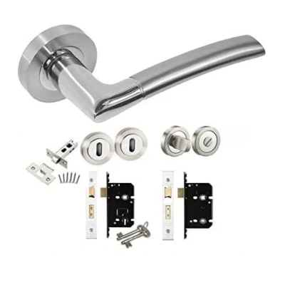 Image of EUROART Lorenzo Internal Door Handle Sets Latch Lock Bathroom Polished Chrome/Satin Nickel (Latch Pack)