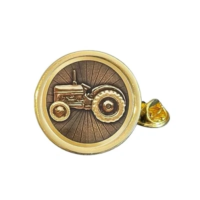 Image of Tractor (C) Gold Plated Domed Lapel Pin Badge in Gift Bag