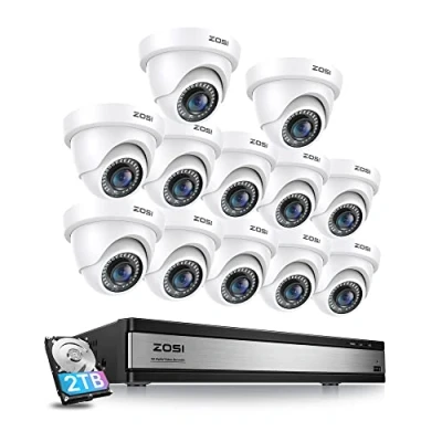 Image of ZOSI 16 Channel Security Camera System with AI Human Vehicle Detection,3K Lite H.265+ DVR Hard Drive 2TB and 12 x Outdoor Indoor 1080p CCTV Dome Cameras 110Wide Angle, 80ft Night Vision
