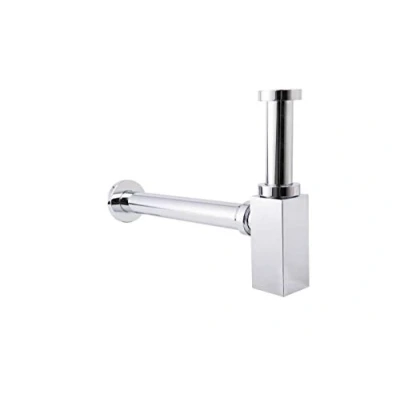 Image of Luxury Chrome Minimalist Small Square Bottle Trap Waste for Bathroom Wash Basin Sink